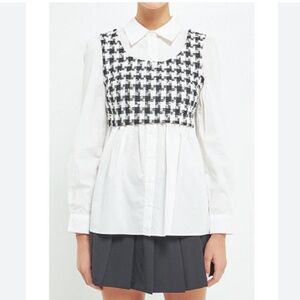 English Factory Women's Tweed Checkered Poplin Blouse